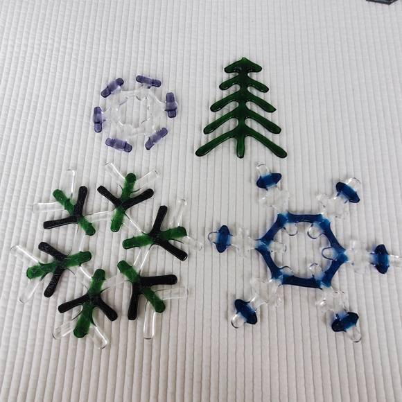 4 Hand Blown Clear Glass Christmas Ornaments Vintage Snowflake Tree Green Blue - Picture 6 of 6